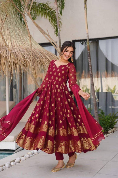 Maroon Anarkali Set Gown for Women