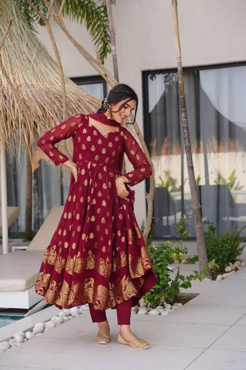 Maroon Anarkali Set Gown for Women