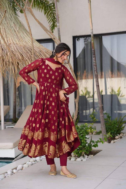 Maroon Anarkali Set Gown for Women