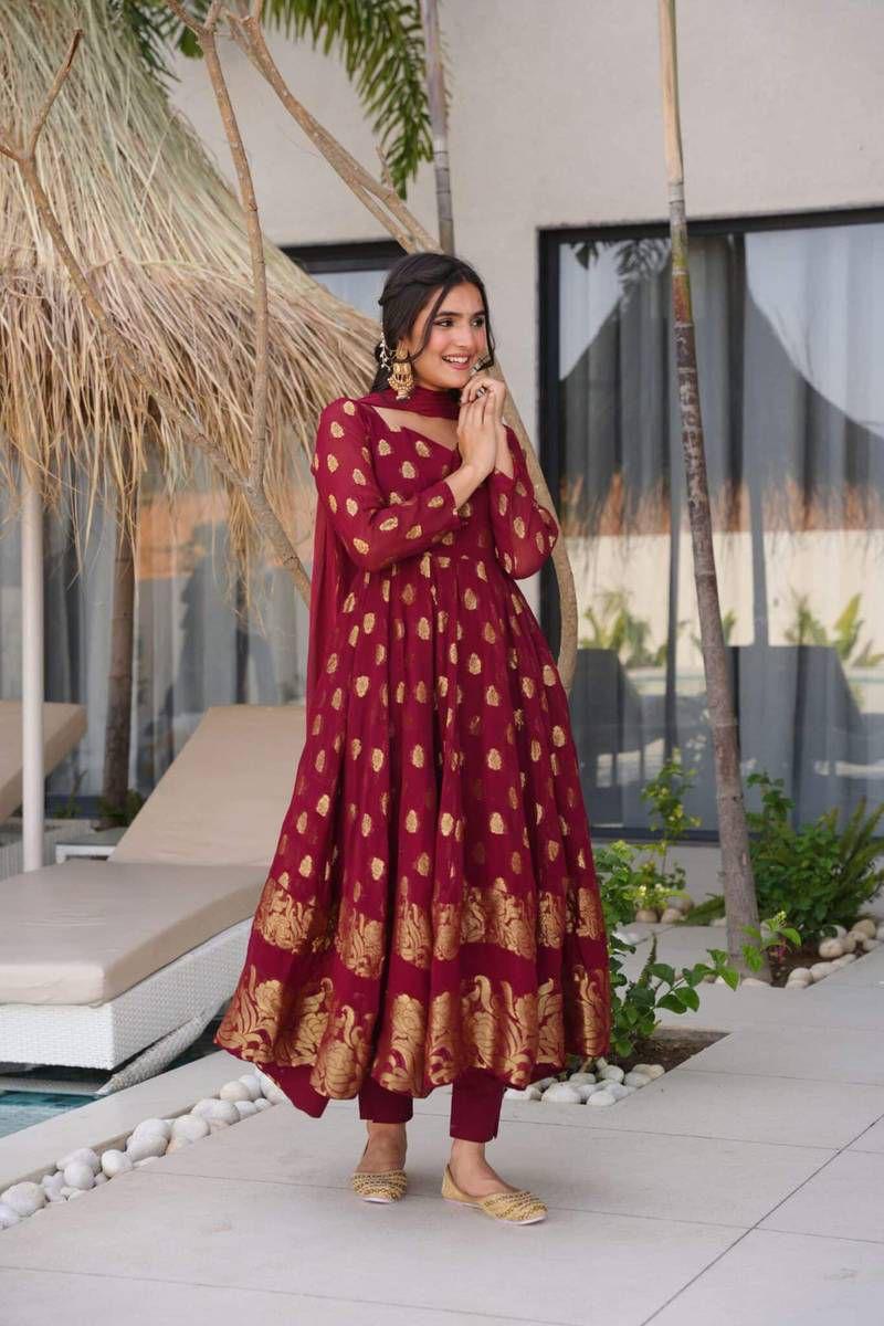 Maroon Anarkali Set Gown for Women