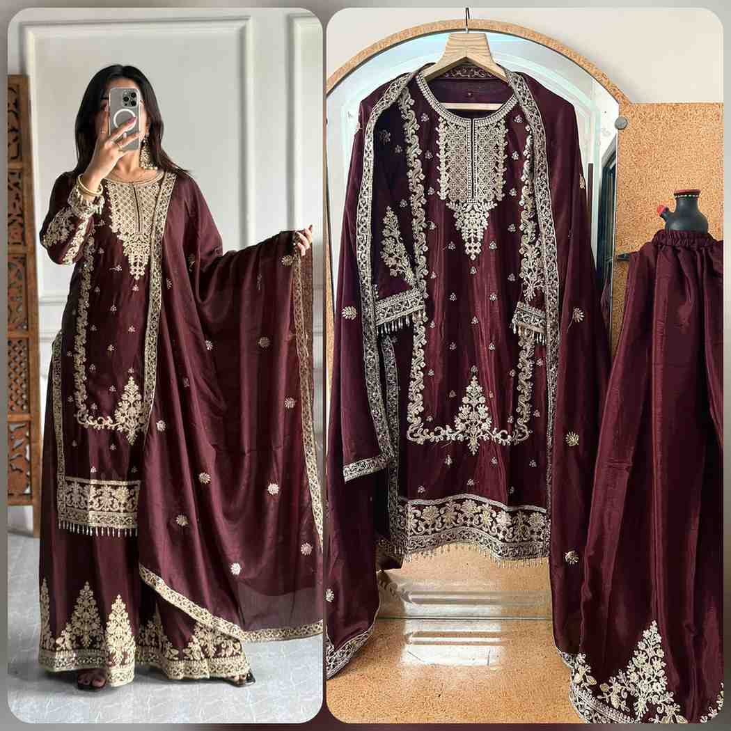 Maroon Embroidered Suit Set for Festive & Party Wear