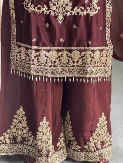 Maroon Embroidered Suit Set for Festive & Party Wear