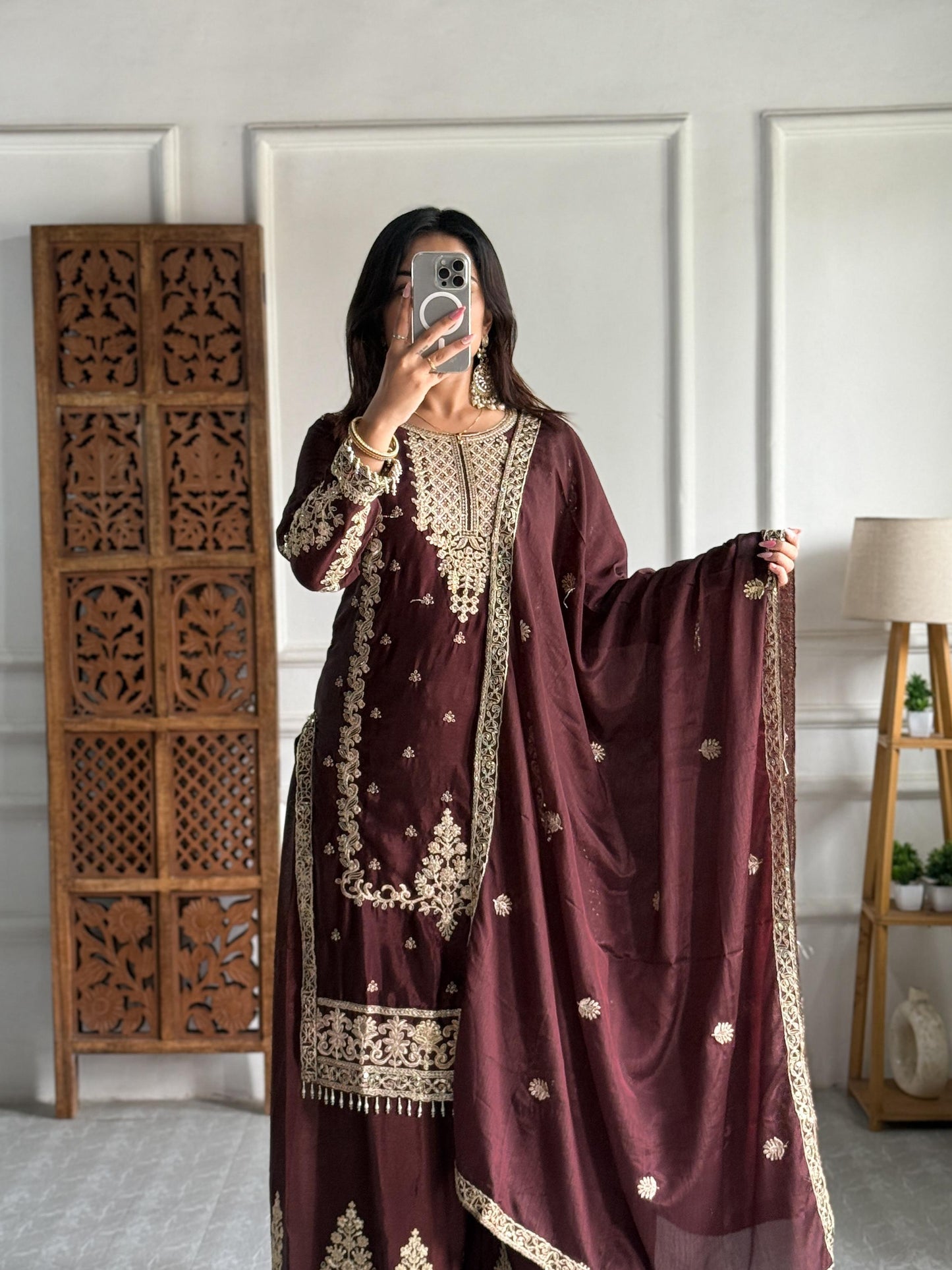 Maroon Embroidered Suit Set for Festive & Party Wear