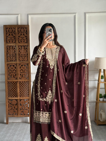 Maroon Embroidered Suit Set for Festive & Party Wear