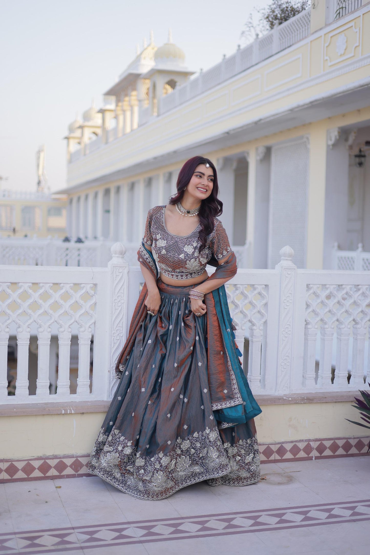 Midnight Teal Embroidered Lehenga Set