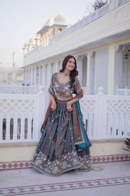 Midnight Teal Embroidered Lehenga Set