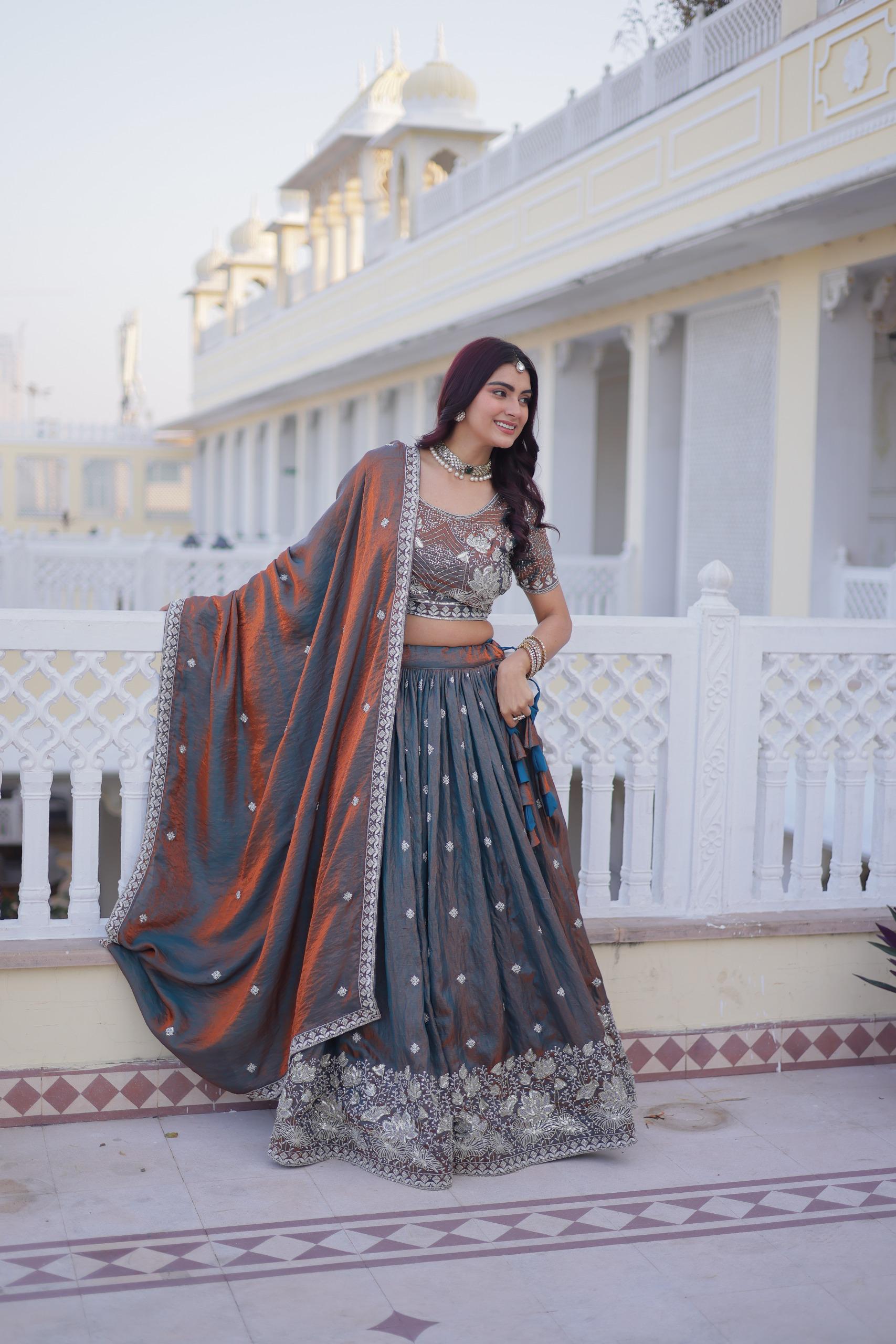Midnight Teal Embroidered Lehenga Set
