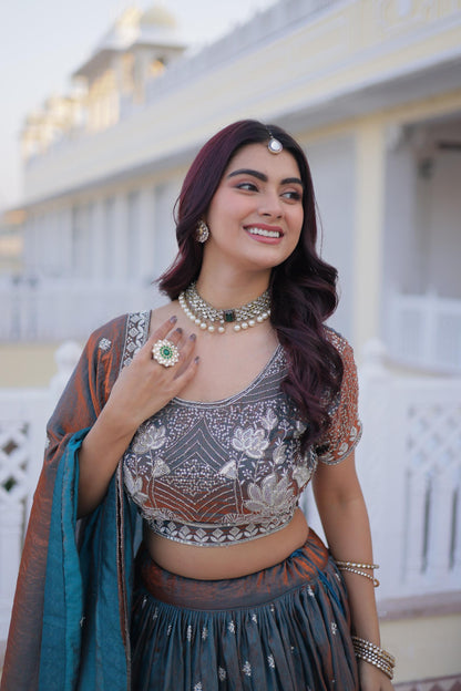 Midnight Teal Embroidered Lehenga Set