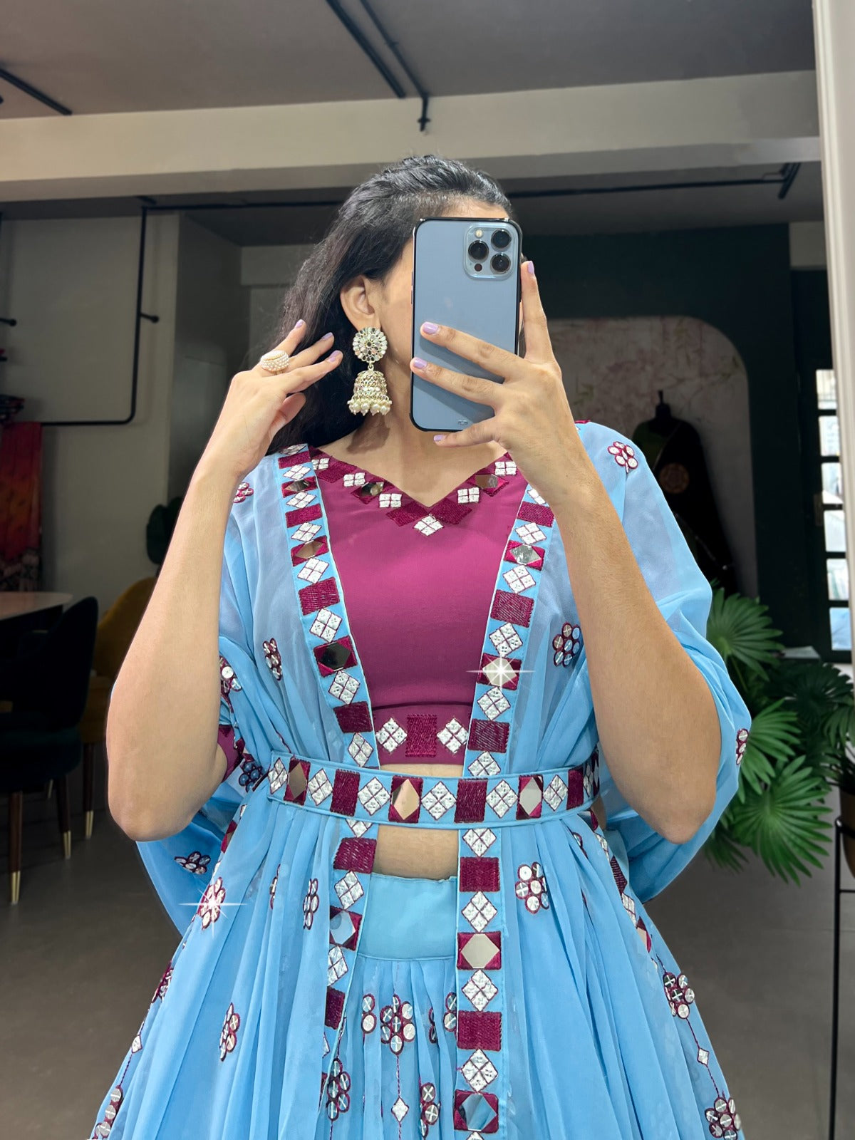 Mirror Work Embroidered Lehenga Choli for Festive Wear