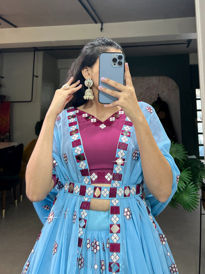 Mirror Work Embroidered Lehenga Choli for Festive Wear