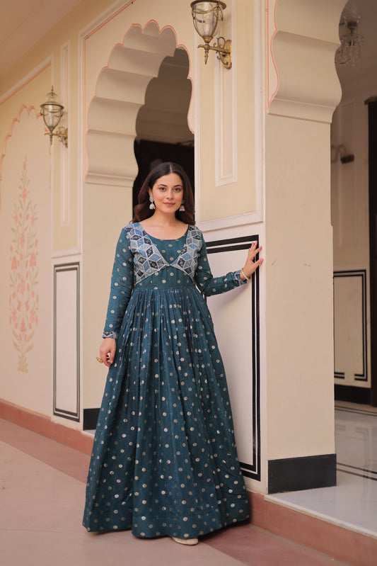 Mirror Work Polka Gowns in Elegant Festive Shades