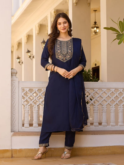 Modern Embroidered Kurti Set with Chinon Dupatta for Women