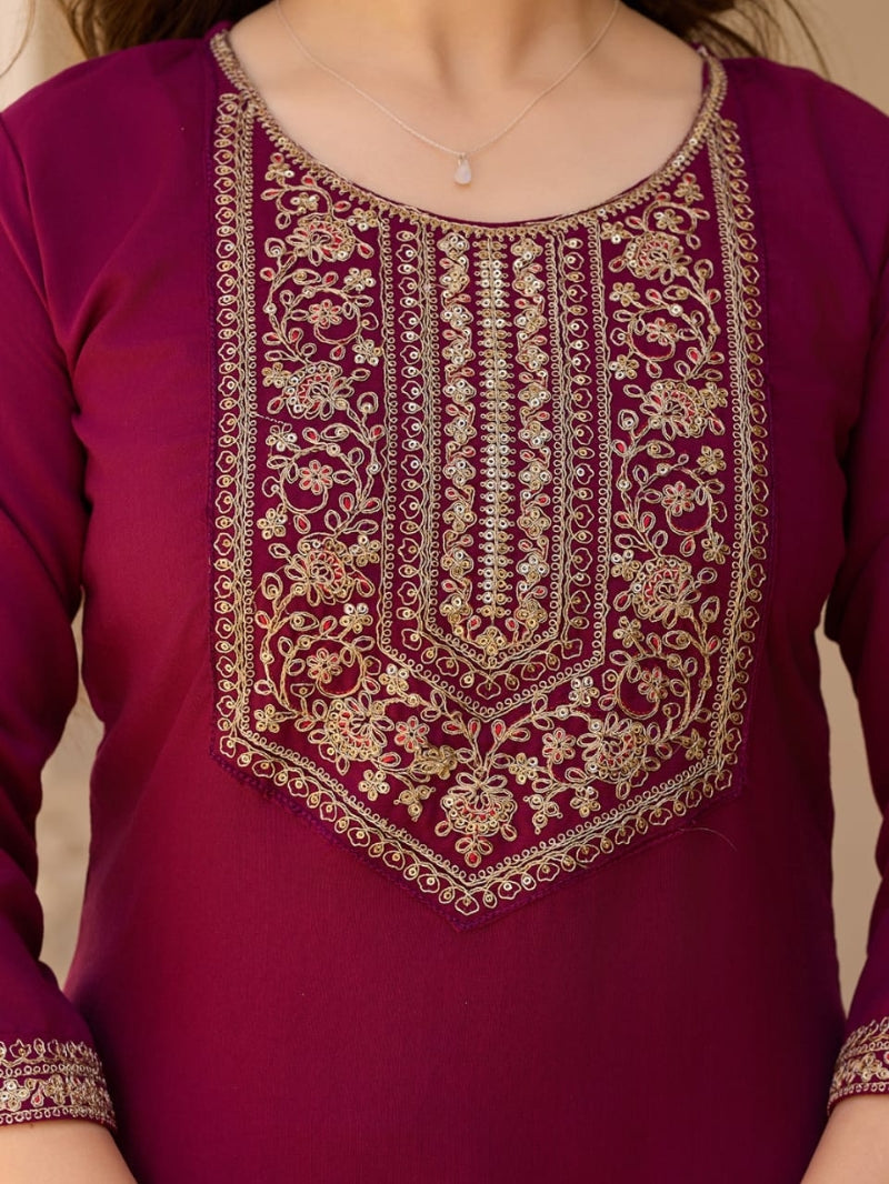 Modern Embroidered Kurti Set with Chinon Dupatta for Women
