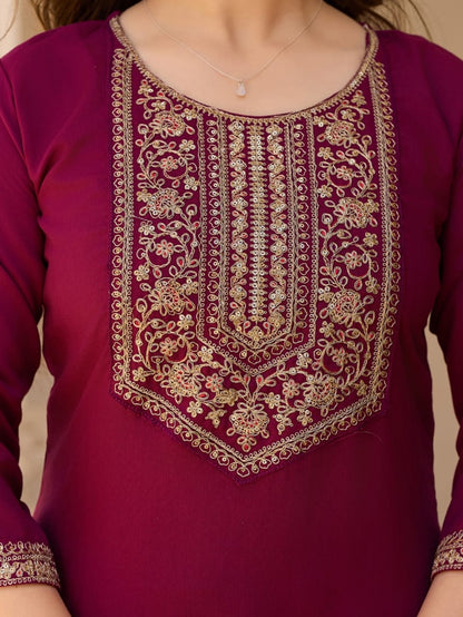 Modern Embroidered Kurti Set with Chinon Dupatta for Women