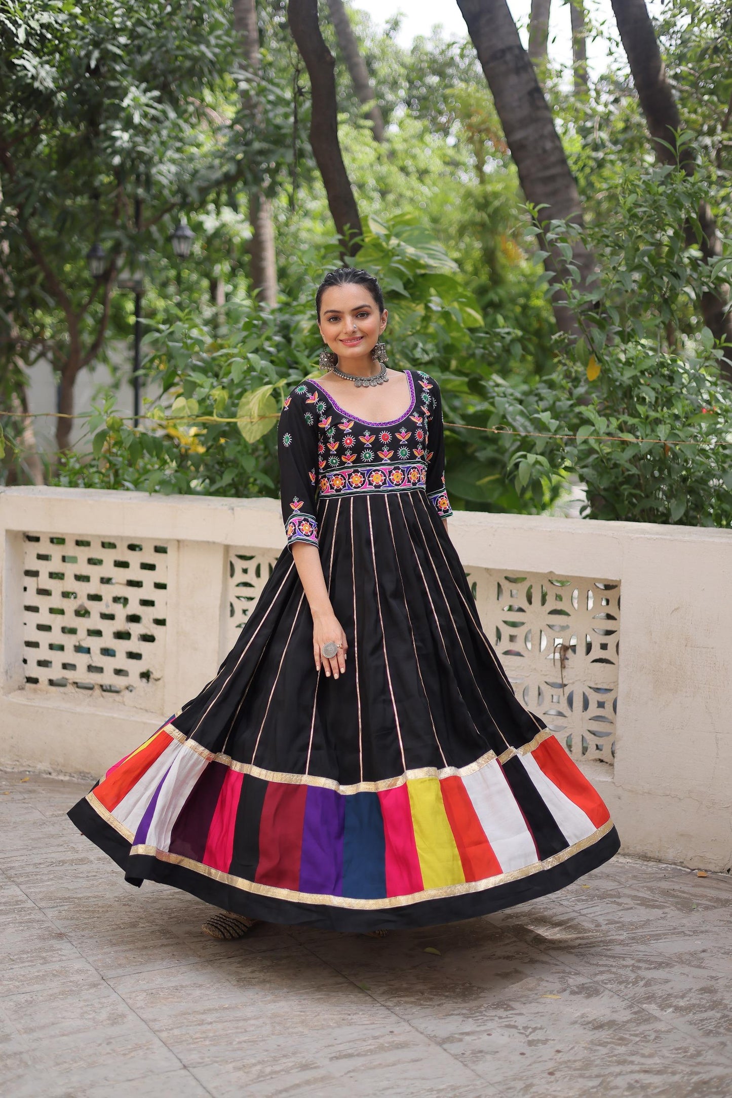 Multicolor Gota Gown for Navaratri Festival  Women Dress