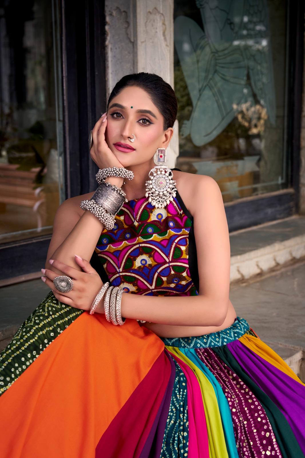 Multicolor Navratri Lehenga Choli with Gamthi Work