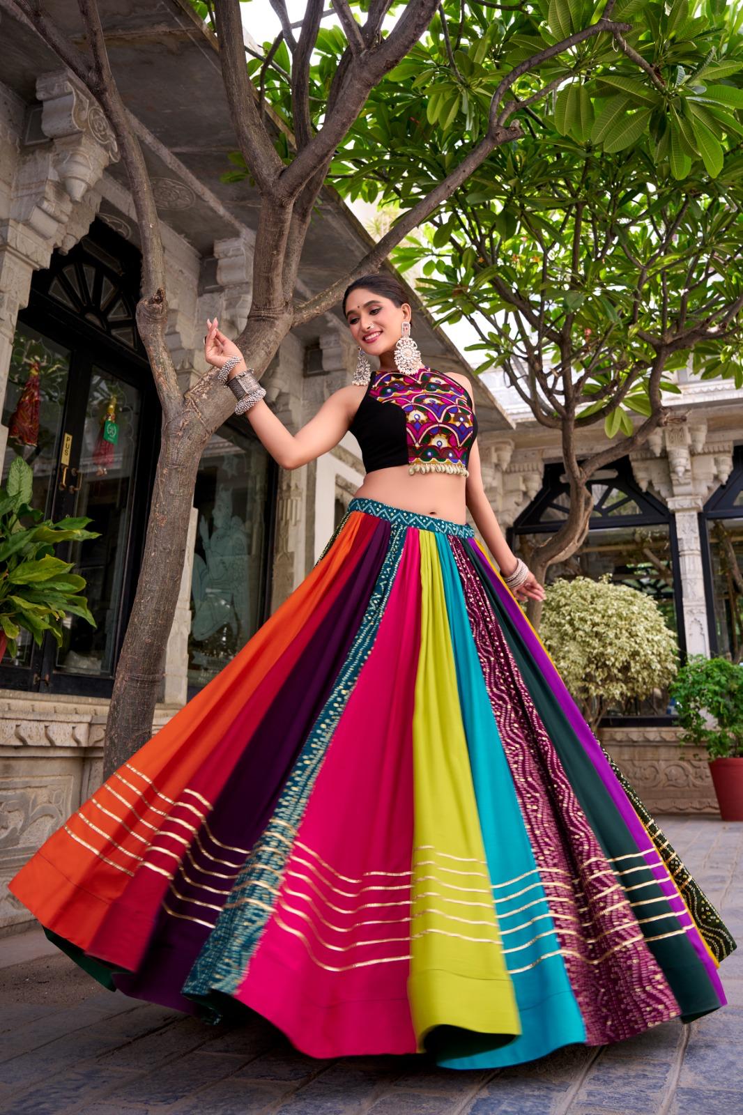 Multicolor Navratri Lehenga Choli with Gamthi Work