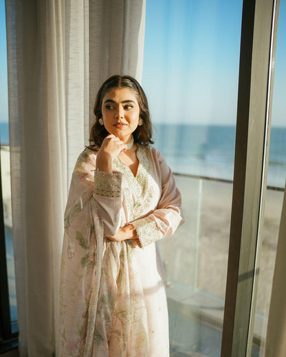 Natural Crepe Top & Palazzo With Dupatta set