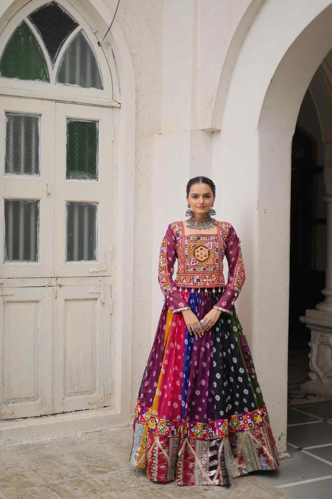 Navratri Georgette Lehenga Choli with Gamthi Work