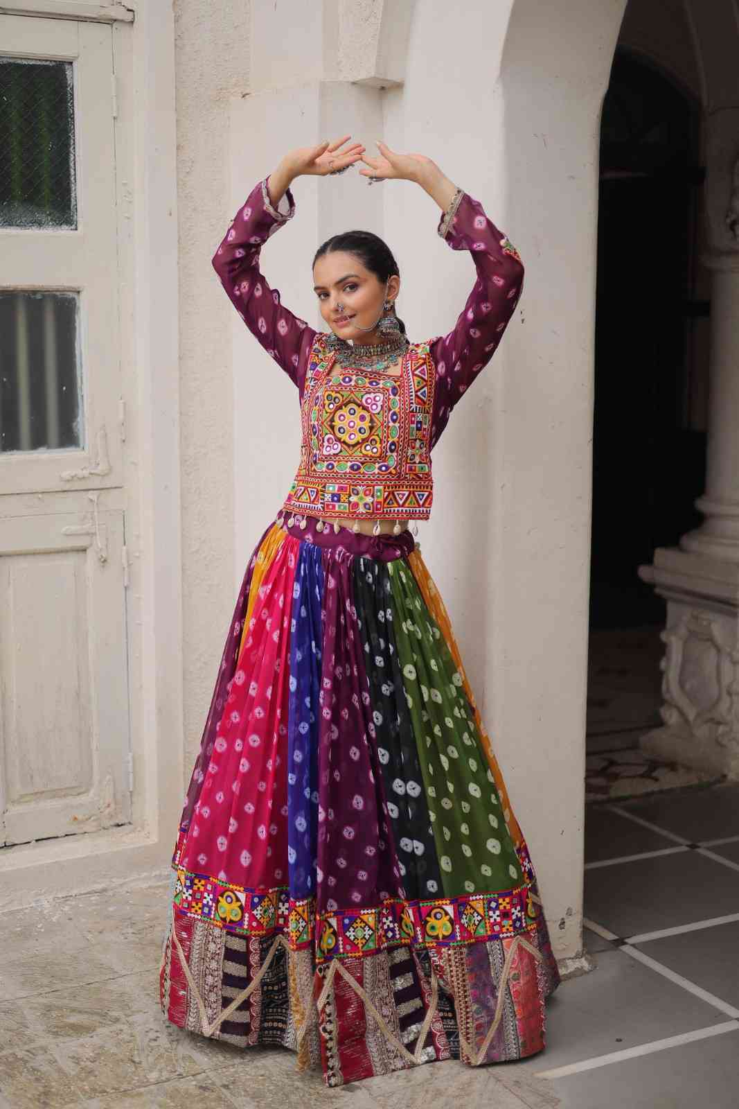 Navratri Georgette Lehenga Choli with Gamthi Work