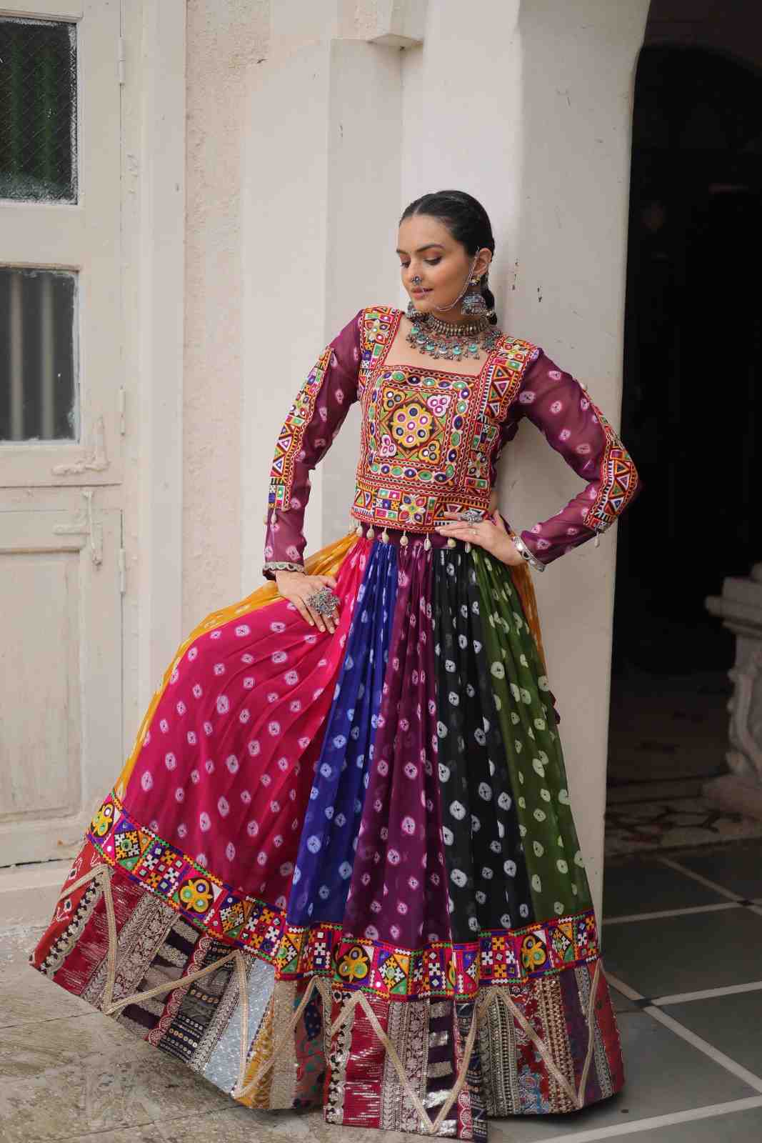 Navratri Georgette Lehenga Choli with Gamthi Work