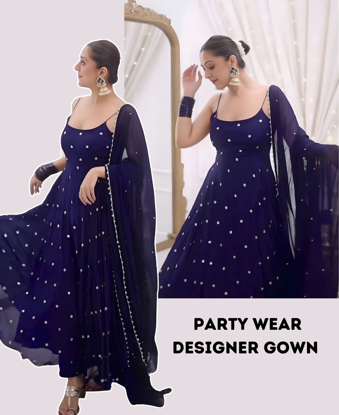 Navy Blue Silk Gown Set