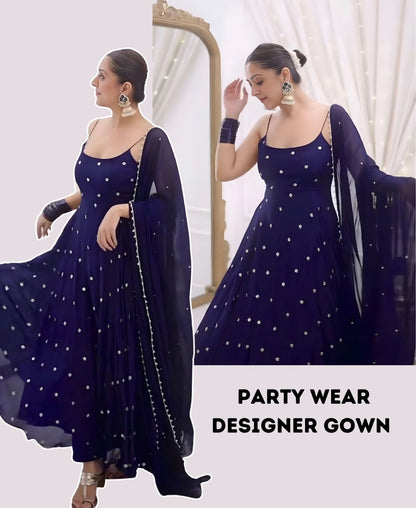 Navy Blue Silk Gown Set