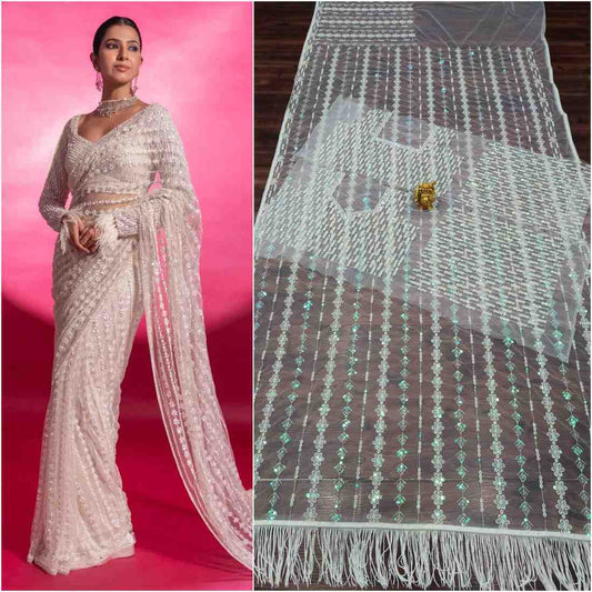 Net Sequin Embroidered Saree with Designer Blouse