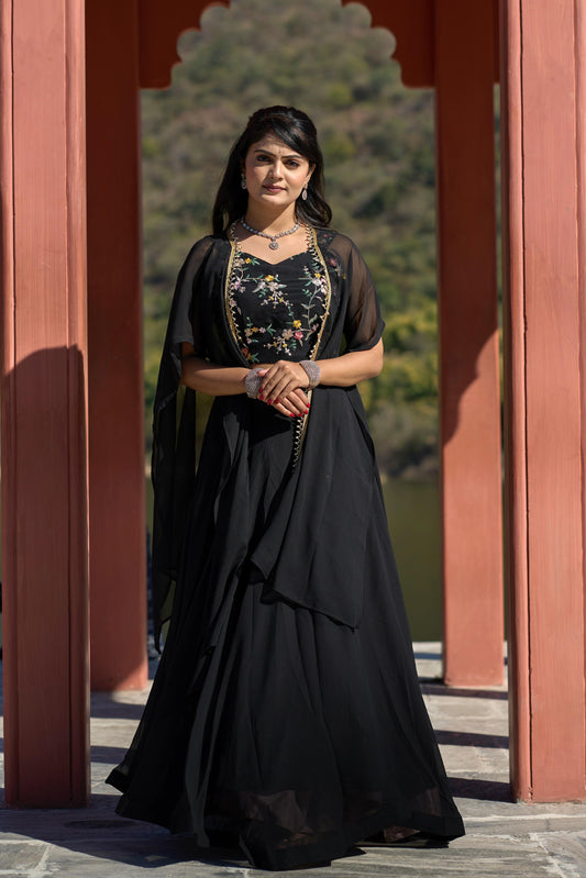 New Designer Black Embroidered Lehenga Set