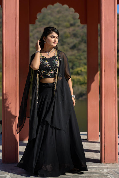 New Designer Black Embroidered Lehenga Set