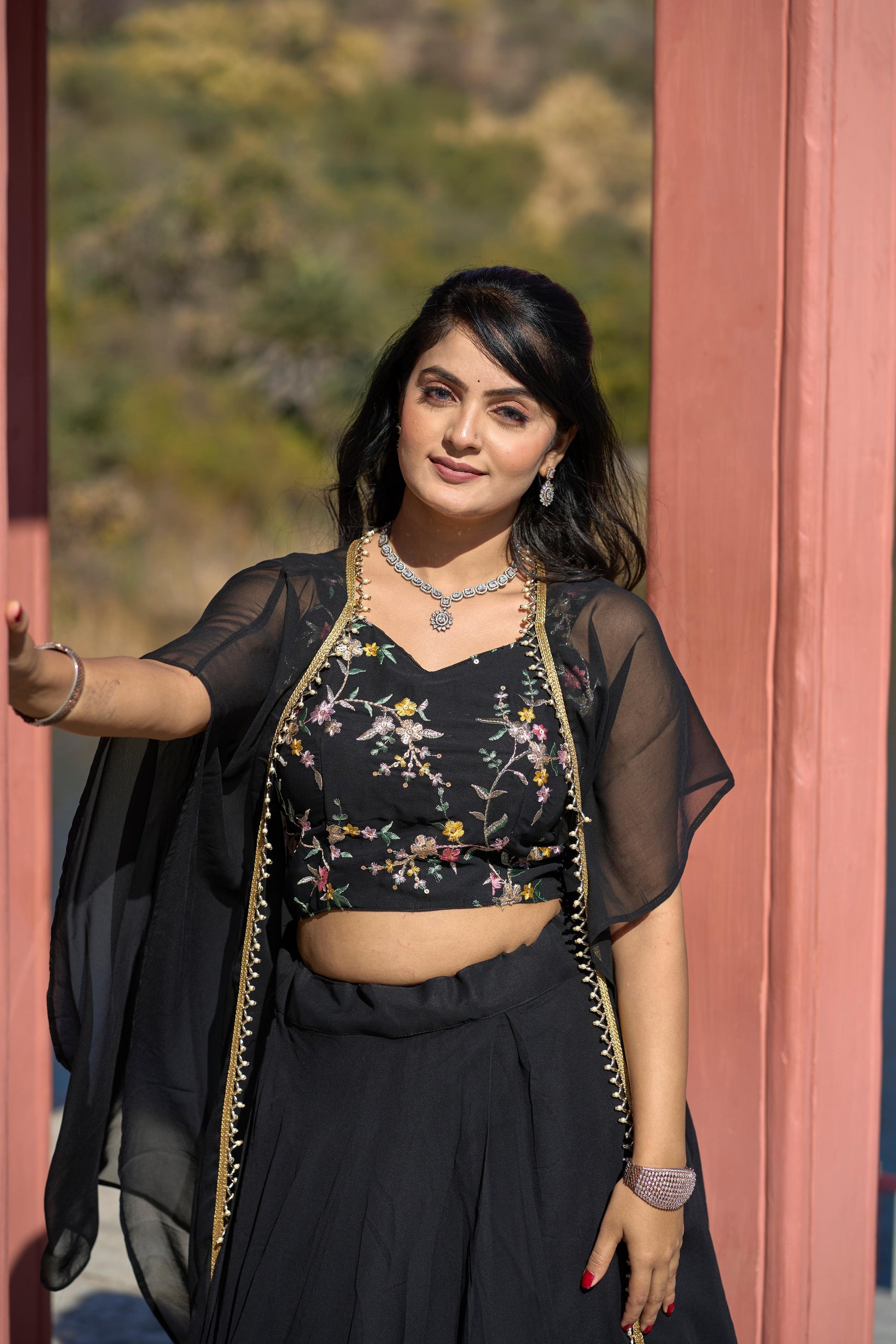 New Designer Black Embroidered Lehenga Set