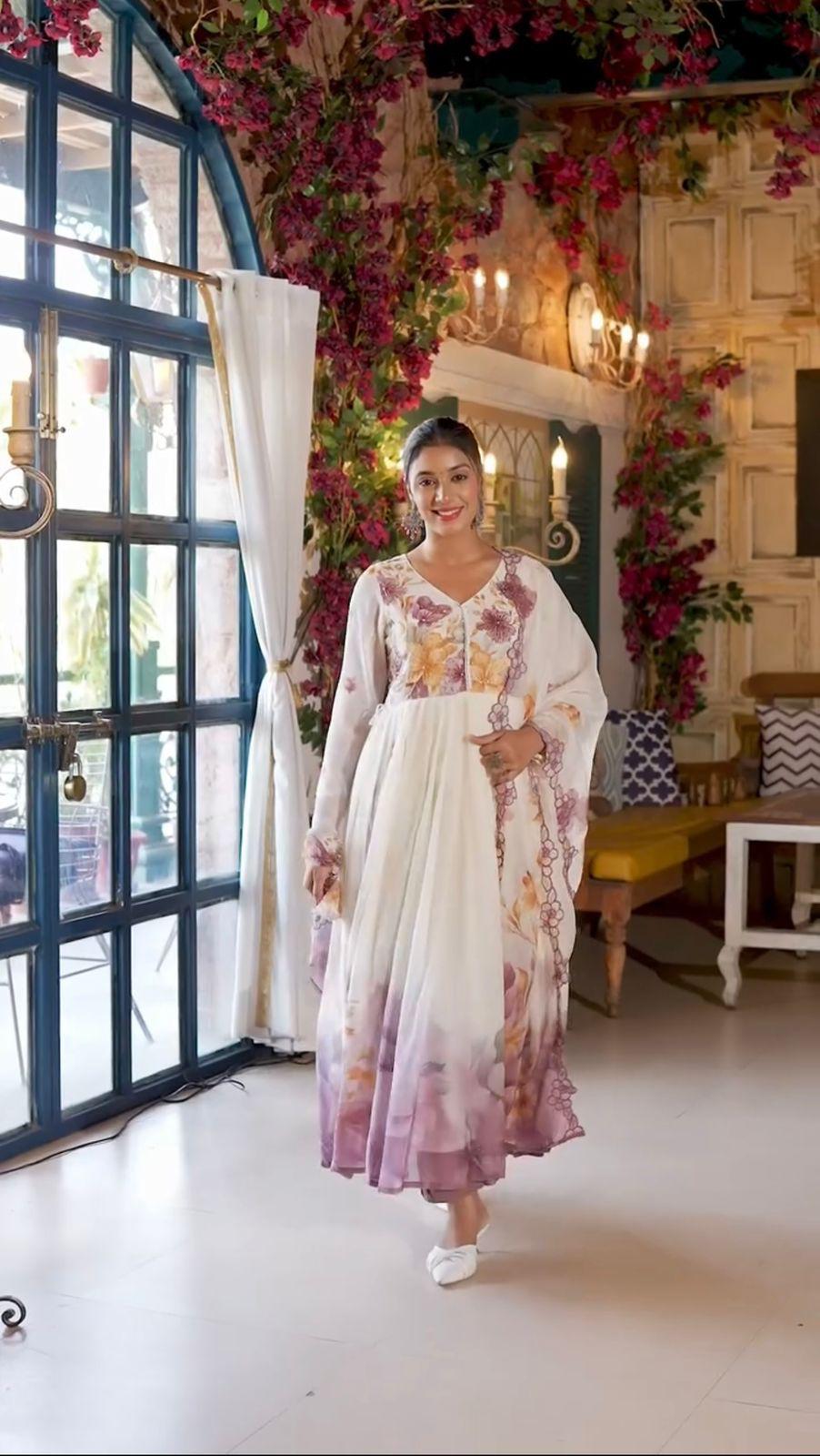 New Designer Floral Tabby Organza Gown for Women