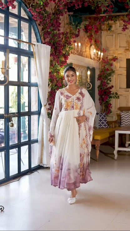 New Designer Floral Tabby Organza Gown for Women