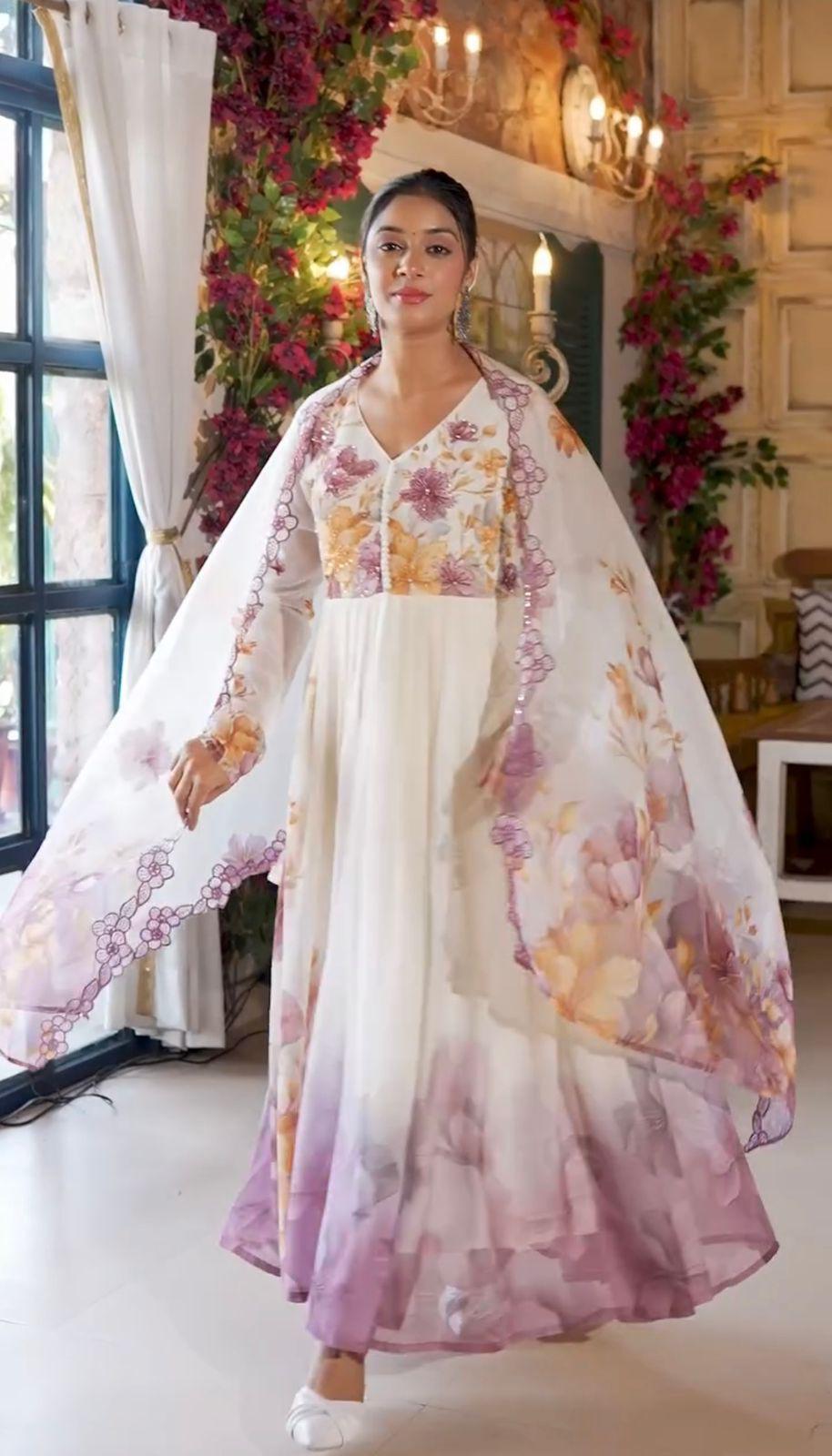 New Designer Floral Tabby Organza Gown for Women