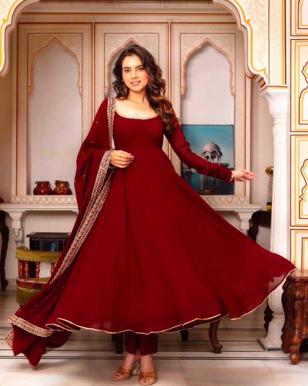 New Designer Maroon Anarkali Gown for Wedding