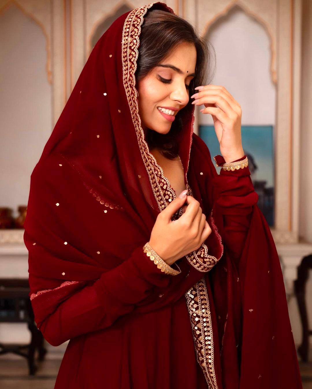 New Designer Maroon Anarkali Gown for Wedding