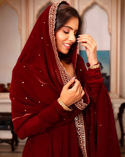 New Designer Maroon Anarkali Gown for Wedding