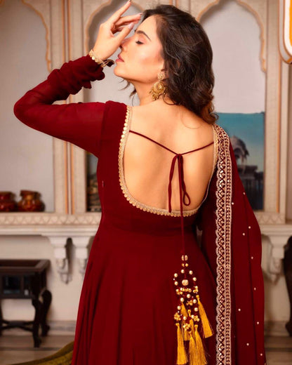 New Designer Maroon Anarkali Gown for Wedding