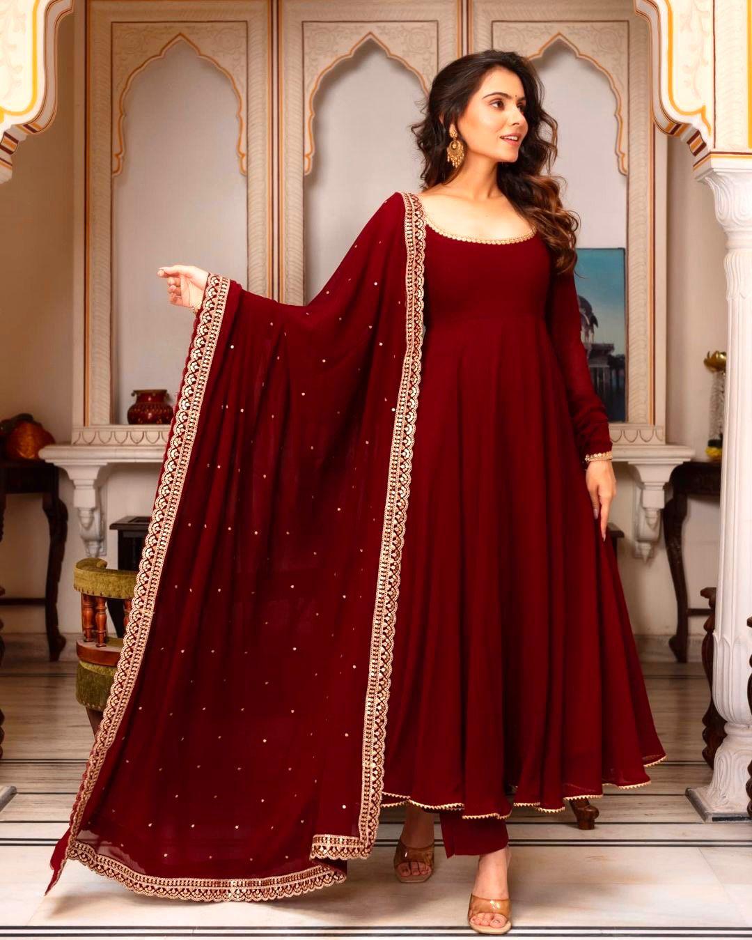 New Designer Maroon Anarkali Gown for Wedding