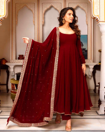 New Designer Maroon Anarkali Gown for Wedding
