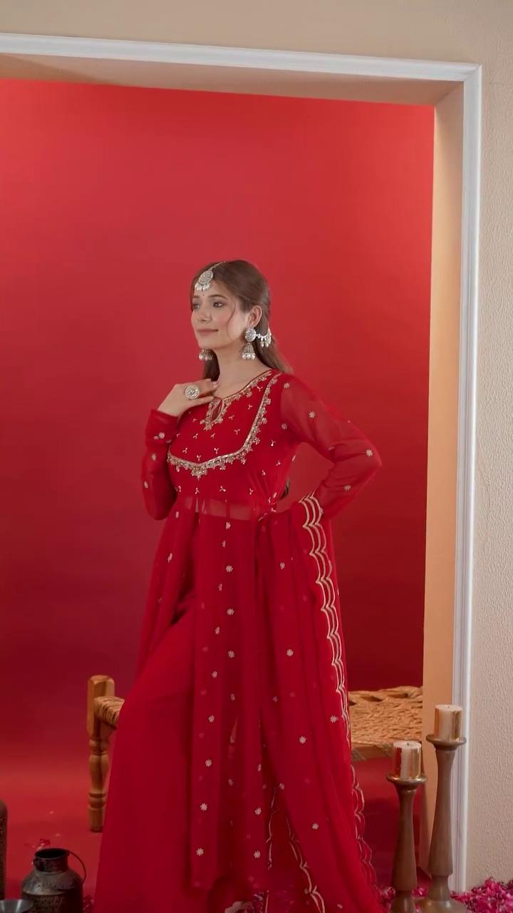 New Red Gown Plazzo Set for Karwa Chauth