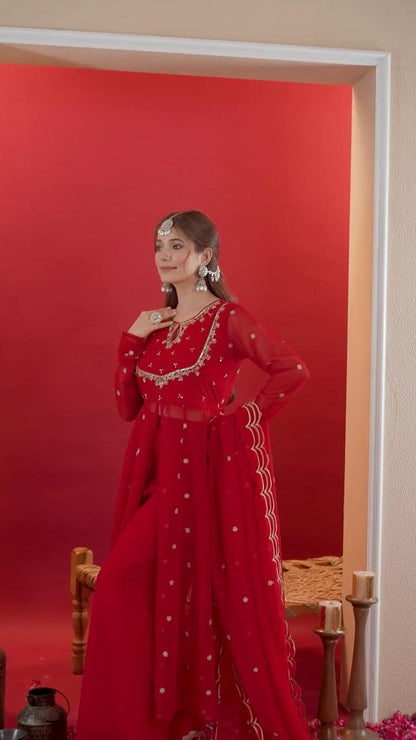 New Red Gown Plazzo Set for Karwa Chauth