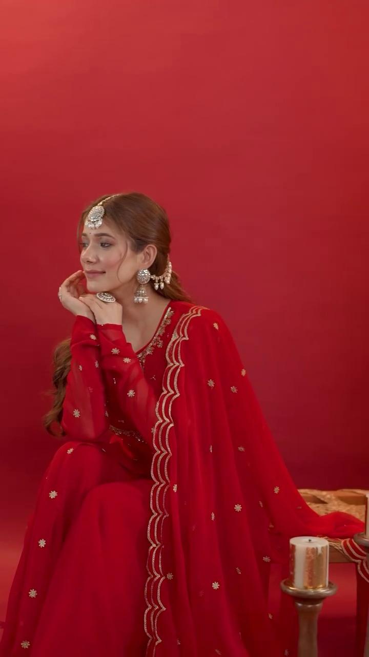 New Red Gown Plazzo Set for Karwa Chauth