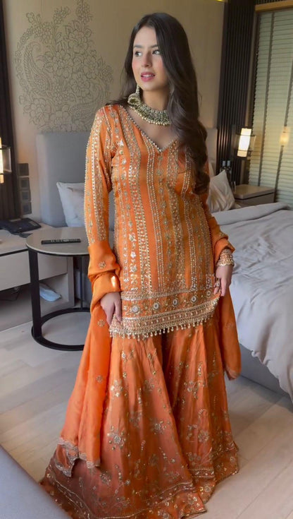 Orange Sharara Suit for Wedding & Party Events