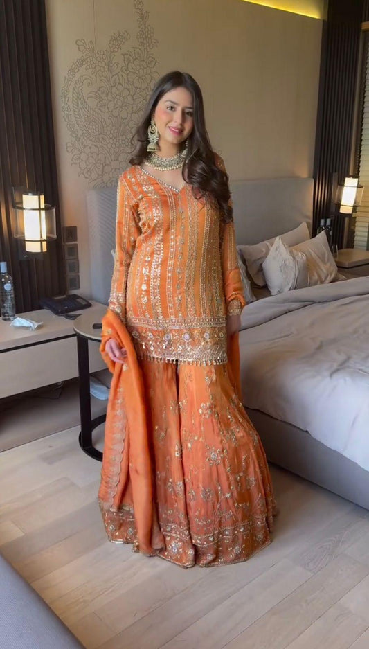 Orange Sharara Suit for Wedding & Party Events