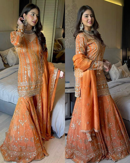 Orange Sharara Suit for Wedding & Party Events