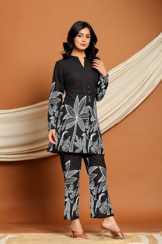Palm Printed Black Designer Co-Ord Set for Women
