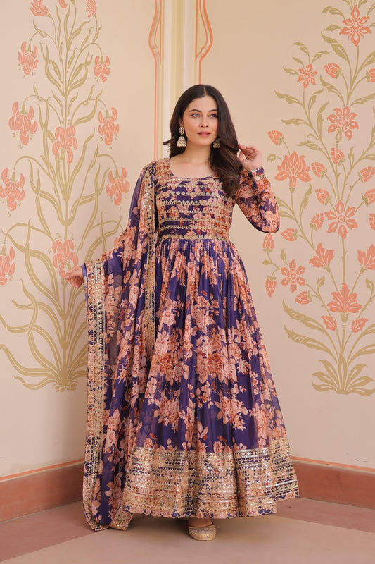 Party Wear Floral Anarkali Dresses with Dupatta Set