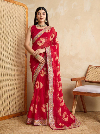 Party Wear Soft Georgette Bandhej Saree for Women