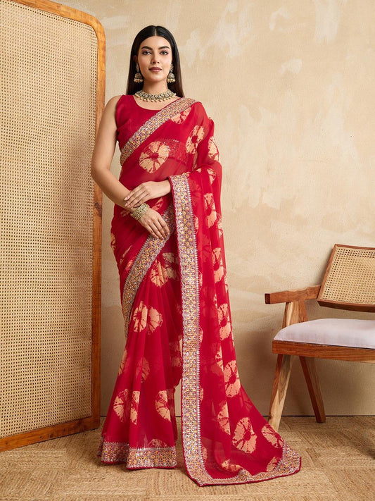 Party Wear Soft Georgette Bandhej Saree for Women